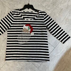 Striped Rhinestone Santa and snowflakes, felt hat and face